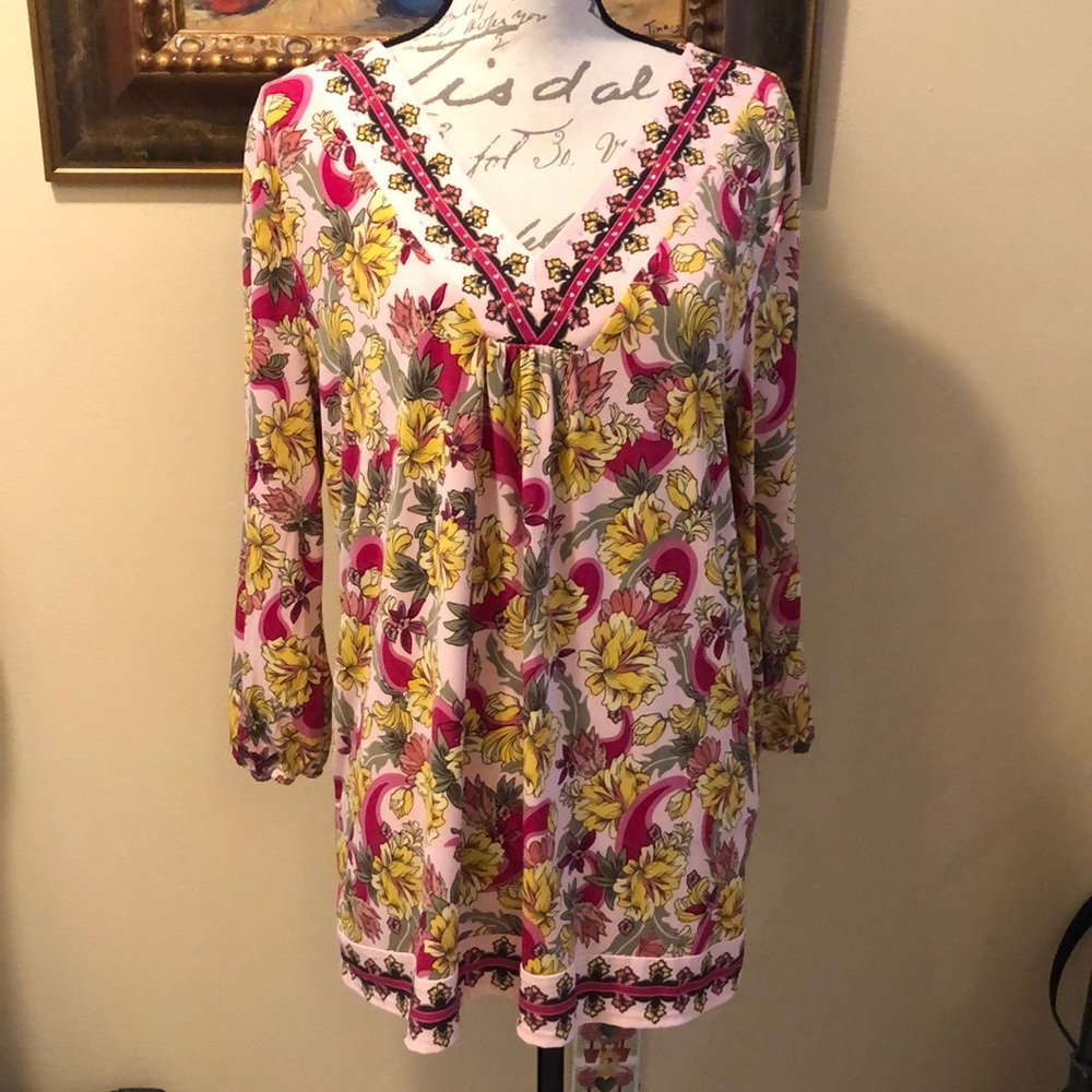 JM Collection Crystal Embellished V-Neck long sleeve comfy stretchy top